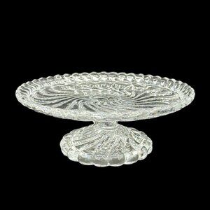 Vintage Fostoria Colony Clear Crystal 7.25" Miniature Cake Stand With Swirl Desi